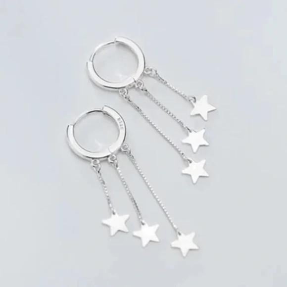 Jewelry - 925 STERLING SILVER STAR TASSEL HOOP EARRINGS, NICE EARRINGS, CUTE EARRINGS